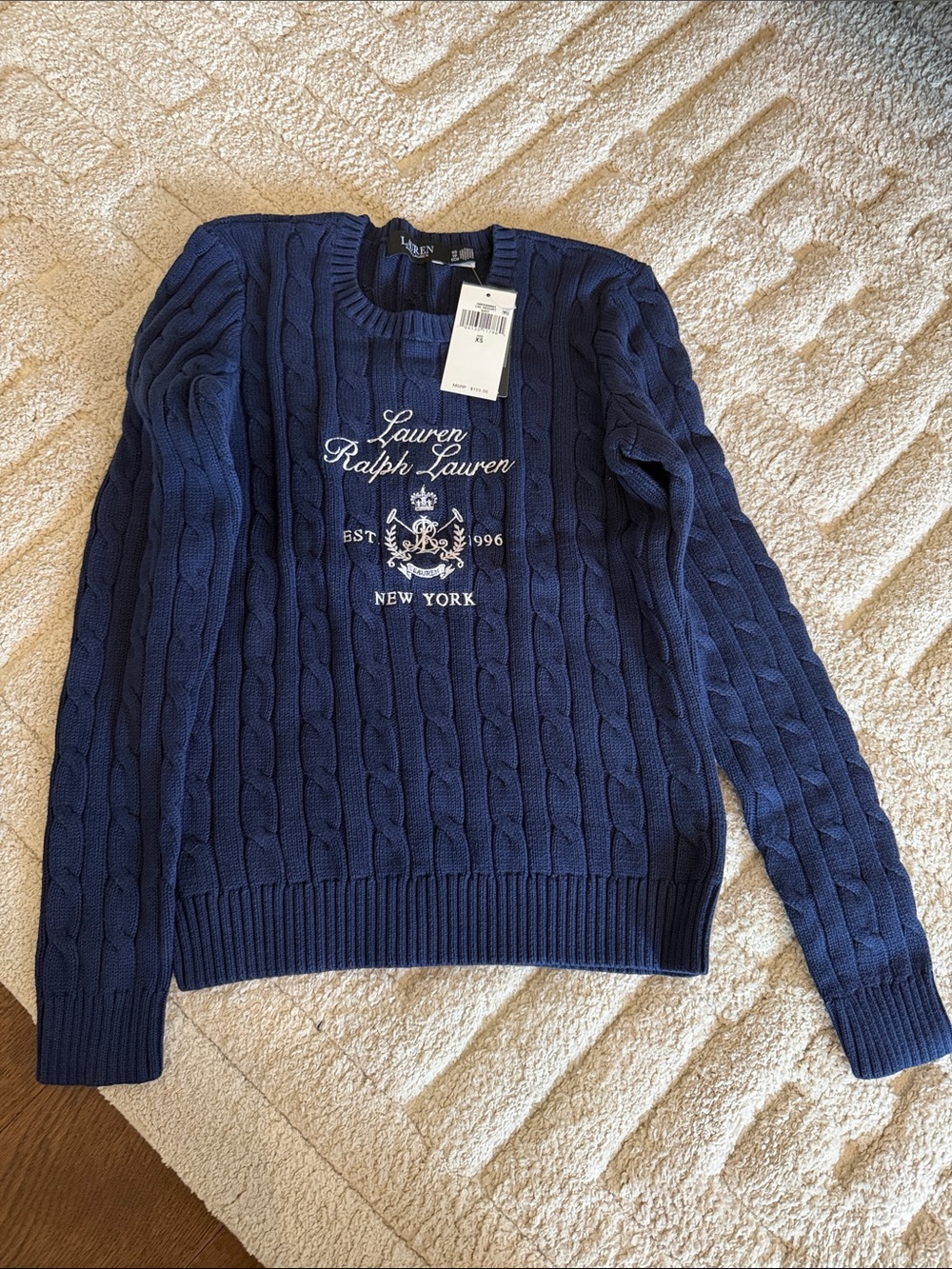 Lauren Ralph Lauren Navy Cable-Knit Crest Sweater